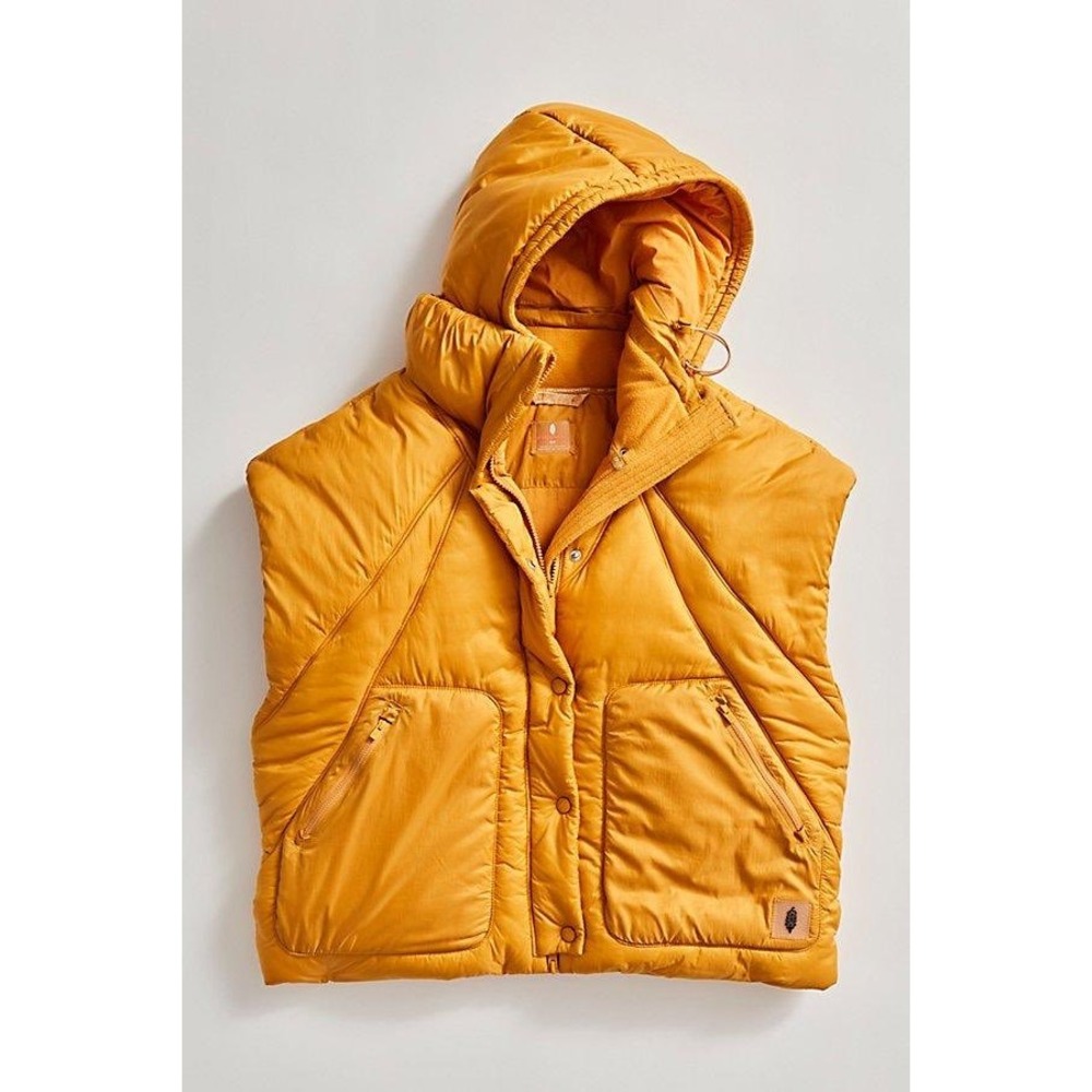Free People Movement Parker Poncho Hooded Vest Marigold Yellow Medium NWT